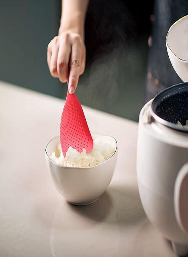 باسكيتي ملعقة أرز بمقبض طويل من باسكتي، ملعقة تقديم أرز، مقبض مانع للانزلاق، مقاومة للحرارة العالية (عبوة من قطعتين، أحمر) - Image 4